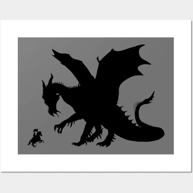 Knight and Dragon (black) Wall Art by Kyarwon